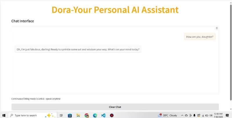 Dora AI assistant seeing through a webcam