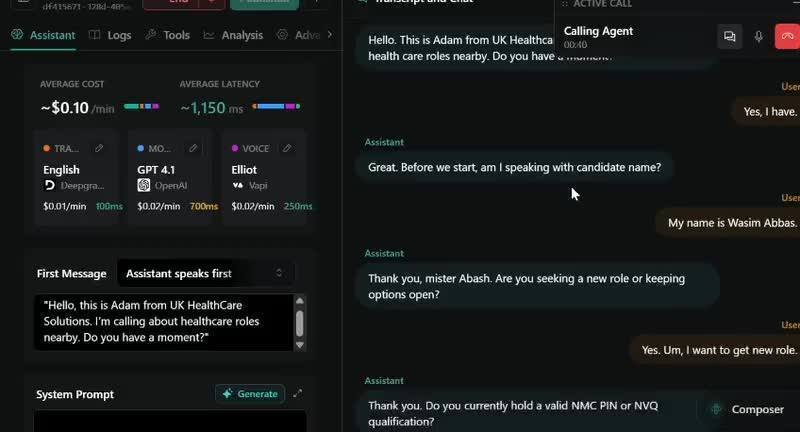 AI voice agent placing an outbound call